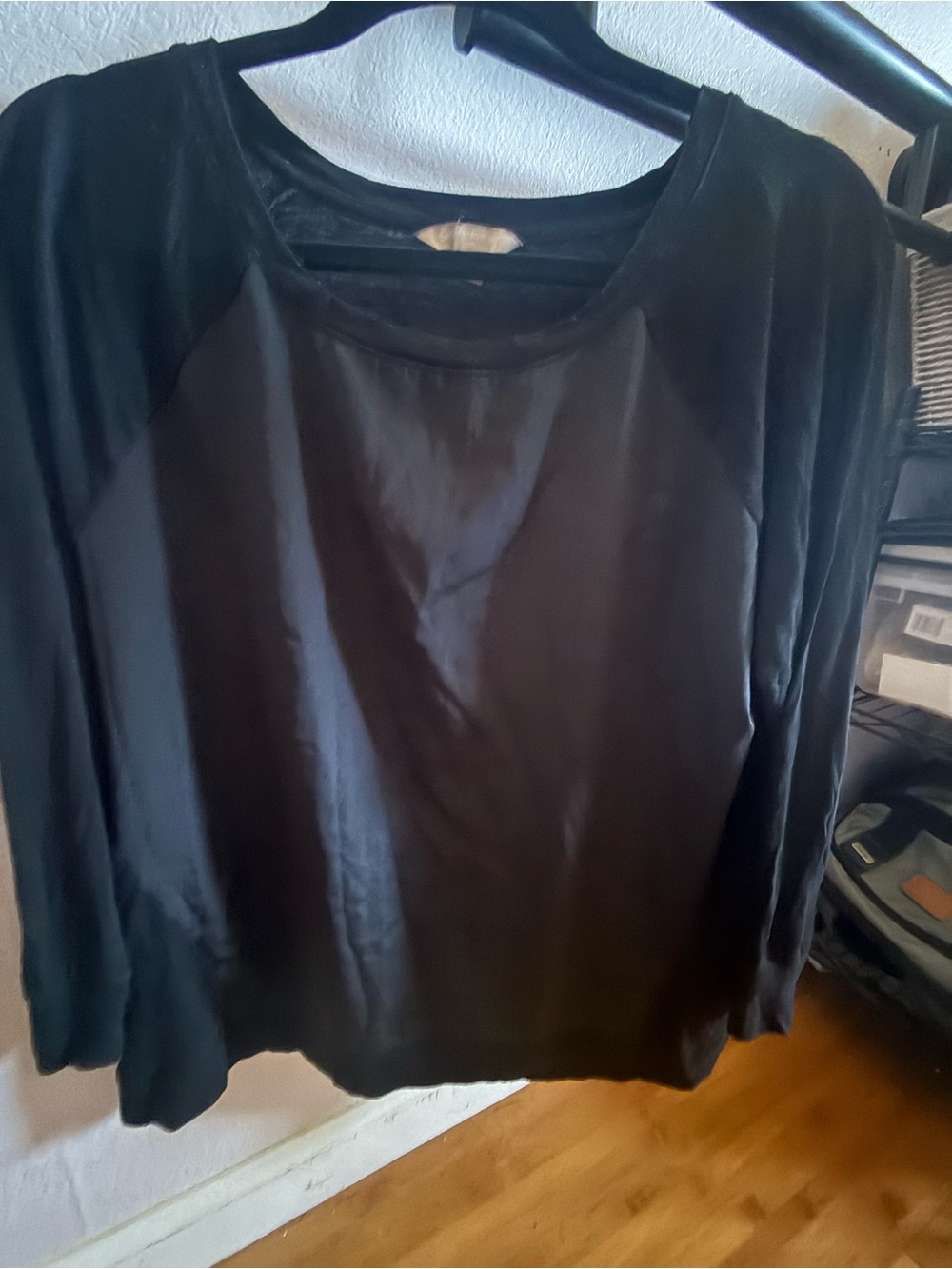 Banana Republic Black Satin-Front Long Sleeve Top